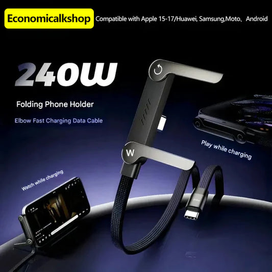 2-in-1 Invisible Holder Charger Cable - 240W Fast Charging Cord with Built-In Phone Stand