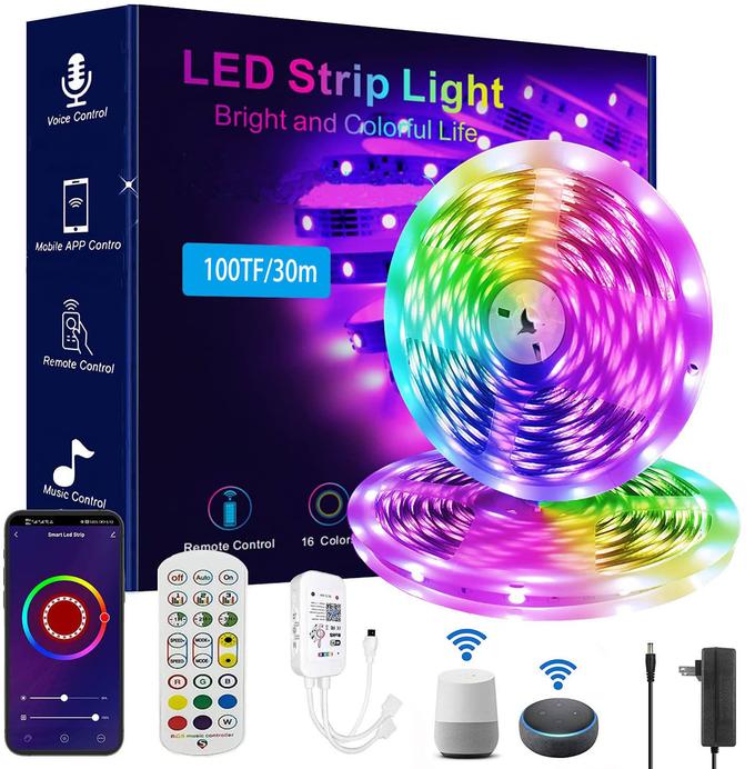 Led Strip Lights 100ft RGB Color Changing Lights Strip - 20m