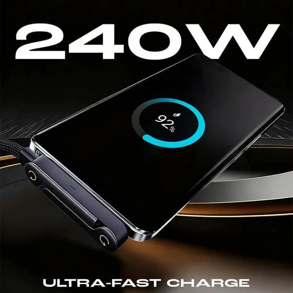 2-in-1 Invisible Holder Charger Cable - 240W Fast Charging Cord with Built-In Phone Stand